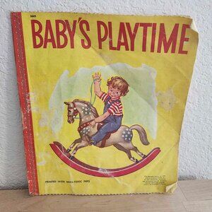 Vintage 1956 BABYS PLAYTIME Cloth Baby Book by McLoughlin Brothers Inc USA retro